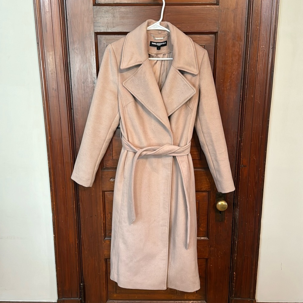 Karl Lagerfeld Paris Coat with Faux Fur Collar